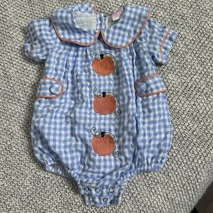 Stitchy Fish Baby Girls 3 Months Bubble Romper Pumpink Blue Gingham